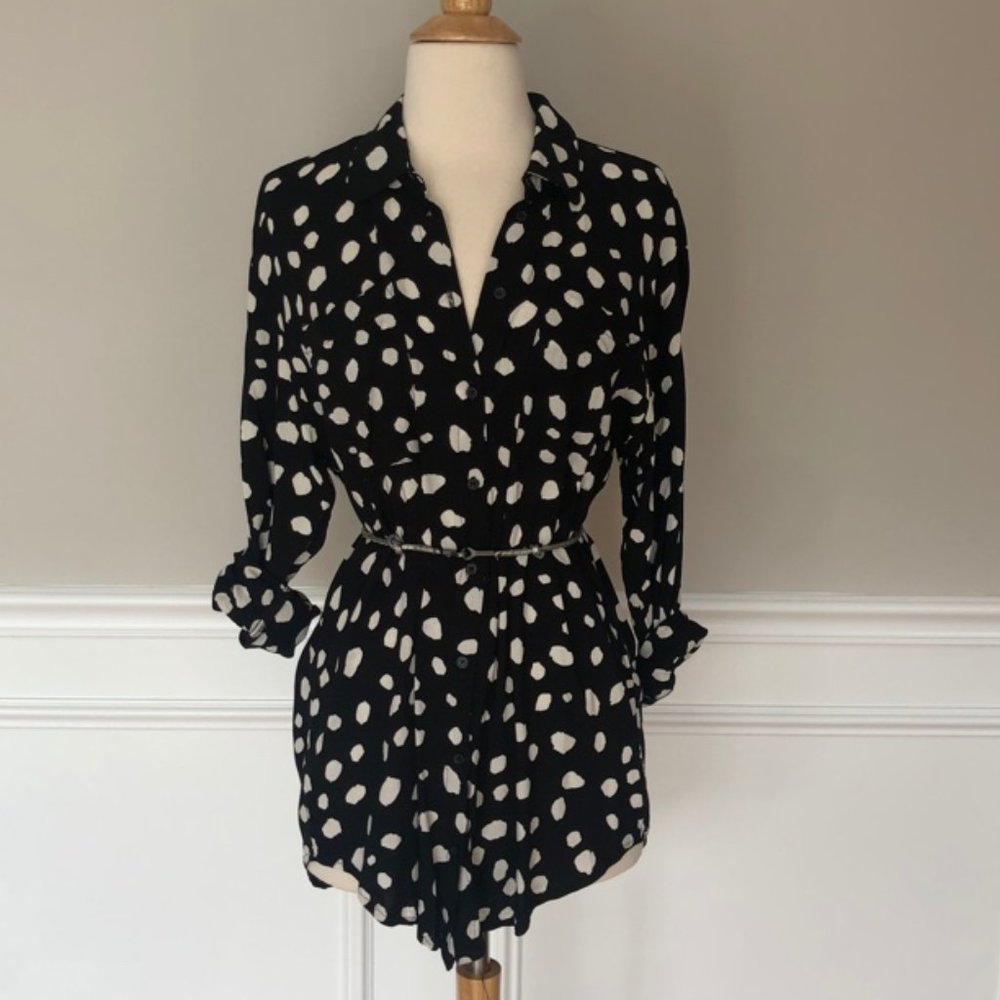ZARA BLACK WHITE POLKA DOT TUNIC DRESS